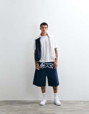 Icecream Scoop Denim Jorts With With Running Dog In Blue