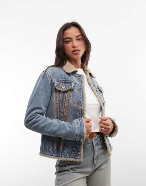 ICECREAM sherpa gevoerde denim truckerjack in dirty wash blauw - view 1