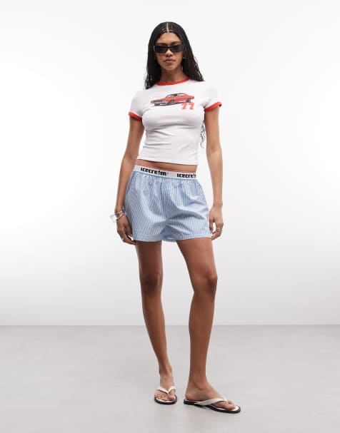 ICECREAM – Soft Serve – Boxershorts in Blau gestreift mit Logo-Taillenbund - view 1
