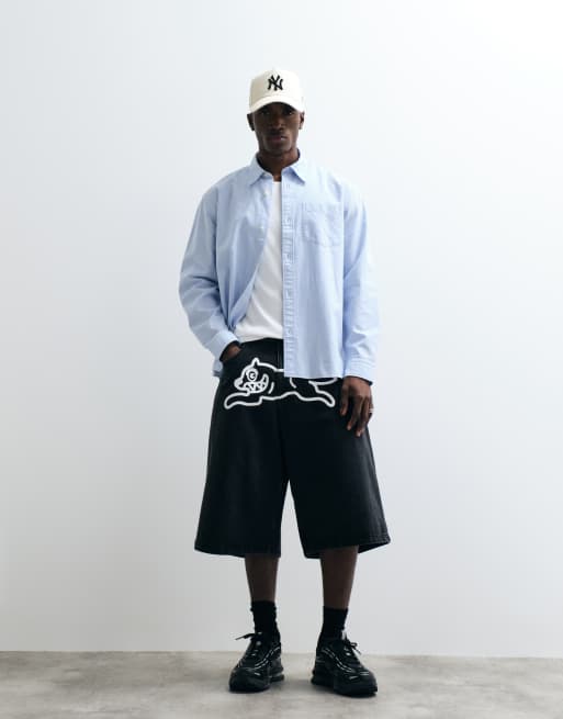 ICECREAM - Sorte denim-jorts med brede ben og Running Dog-logo, 2 af 5