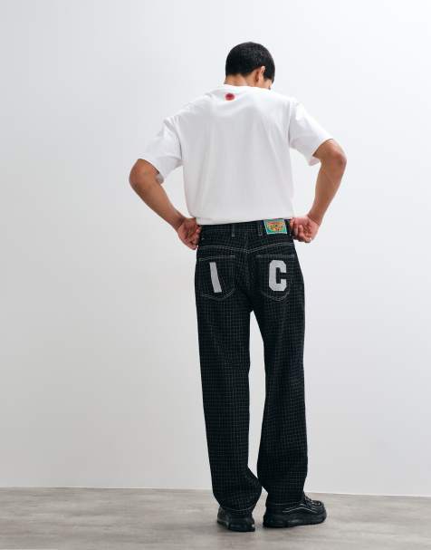 ICECREAM  straight leg double scoop ripstop detail denim jeans in black - view 1