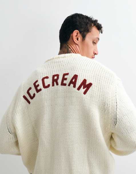 ICECREAM strikket cardigan med print på ryggen i hvid - view 1