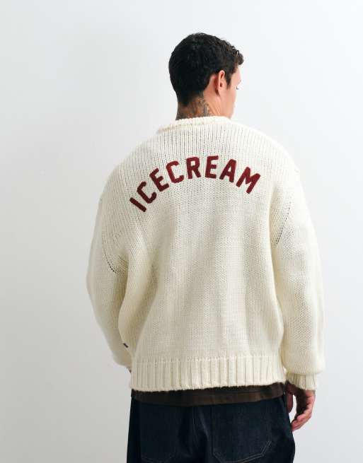 ICECREAM strikket cardigan med print på ryggen i hvid, 4 af 5