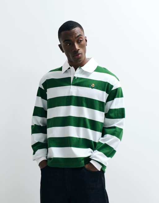 ICECREAM striped long sleeve polo neck t-shirt in green, 4 of 5
