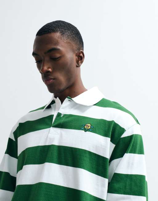 ICECREAM striped long sleeve polo neck t-shirt in green, 5 of 5