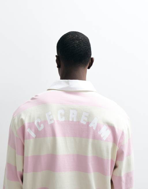 ICECREAM striped long sleeve polo neck t-shirt in pink, 2 of 5