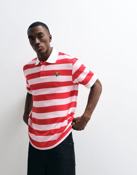 ICECREAM striped polo neck t-shirt in red - view 1