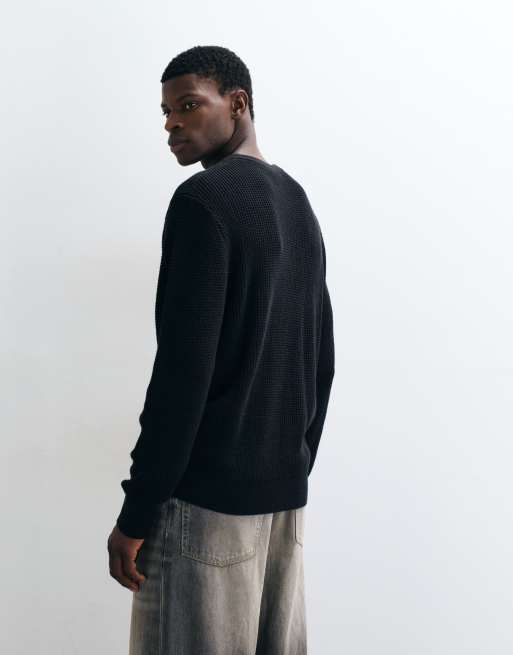 ICECREAM sweatshirt i sort med gothic-print og waffle-strik, 5 af 5