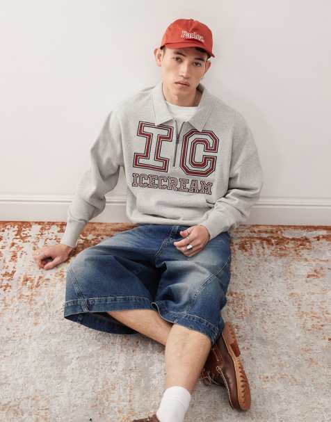 ICECREAM – Szara bluza w uczelnianym stylu z suwakiem pod szyją - view 1