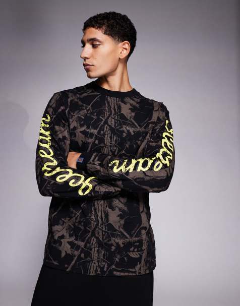 ICECREAM - T-shirt met lange mouwen en camouflageprint met bomen in zwart - view 1