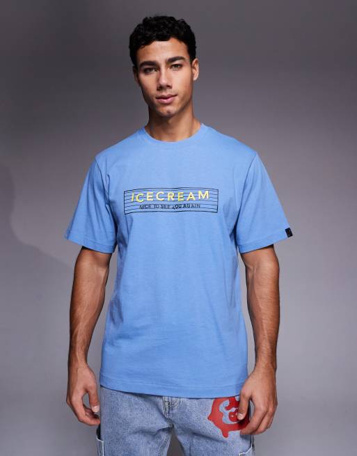 ICECREAM - T-shirt met 'Nice to see you'-logo in lichtblauw, 3 van 5