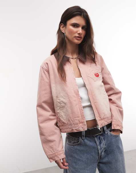ICECREAM team cropped workwear style jacket in pink - view 1