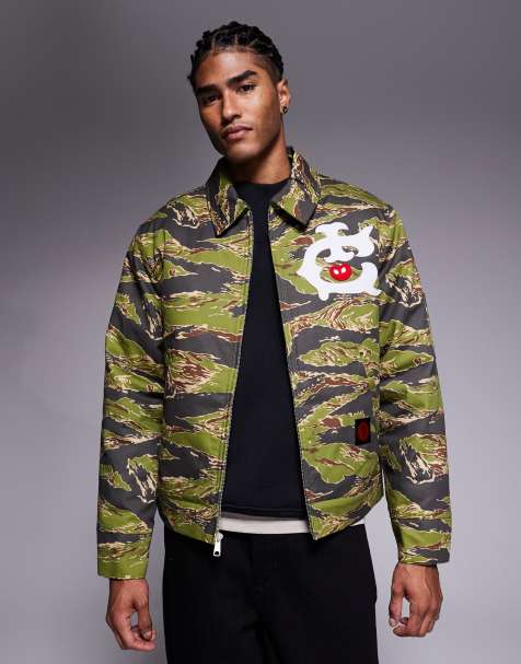 ICECREAM tiger stripe camo trucker jacket in green and brown - view 1