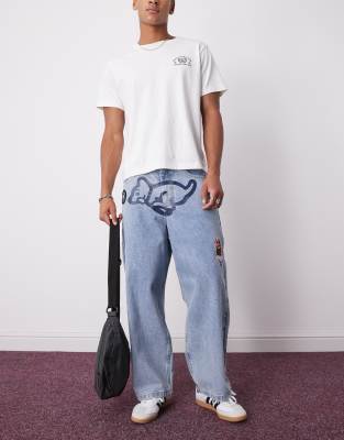 ICECREAM - Triple Scoop - Baggy jeans met print van rennende hond in blauw met lichte wassing - view 1