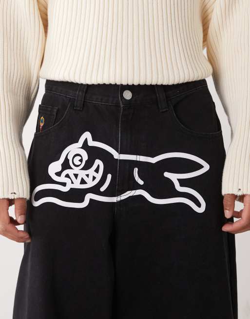Icecream triple scoop running dog loose fit denim jeans in black