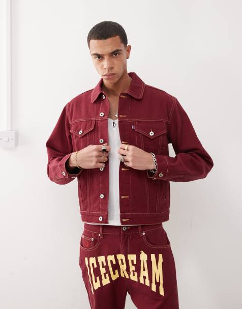 ICECREAM – Trucker-Jeansjacke in Burgunderrot mit Logoprint auf der Rückseite und geradem Schnitt, Kombiteil - view 1