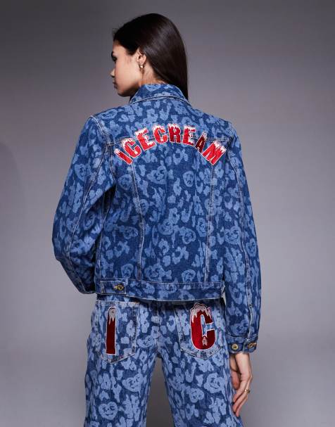 ICECREAM – Trucker-Jeansjacke in mittelblauer Waschung mit Laser-Military-Muster, Kombiteil - view 1