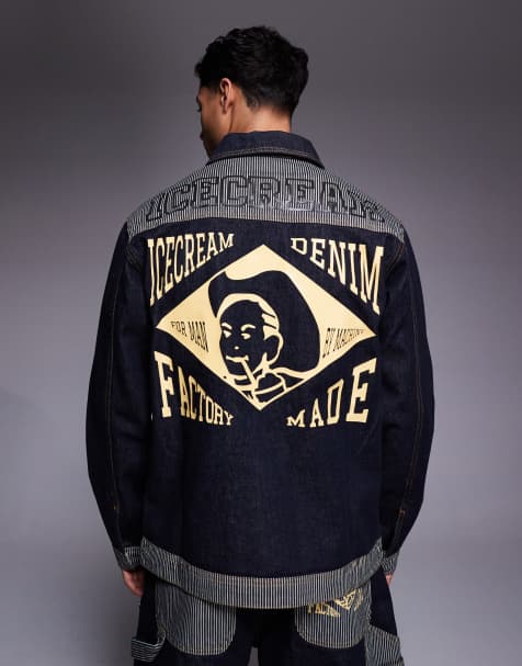 ICECREAM – Trucker-Jeansjacke mit kontrastierendem Hickory-Einsatz in Indigoblau - view 1