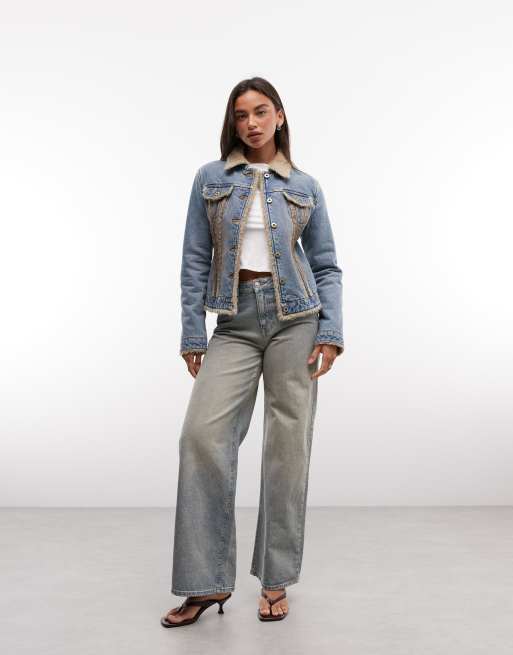 ICECREAM - Veste camionneur en jean avec doublure en sherpa - Bleu délavé, 3 de 4