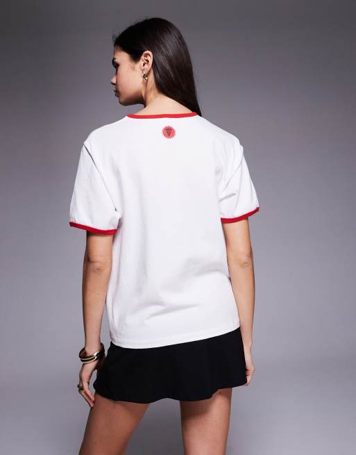 ICECREAM – Vit t-shirt med körsbärstryck och kantrand, 2 av 4