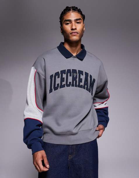 ICECREAM – Warmes Sweatshirt in Grau und Navy mit Kragen - view 1