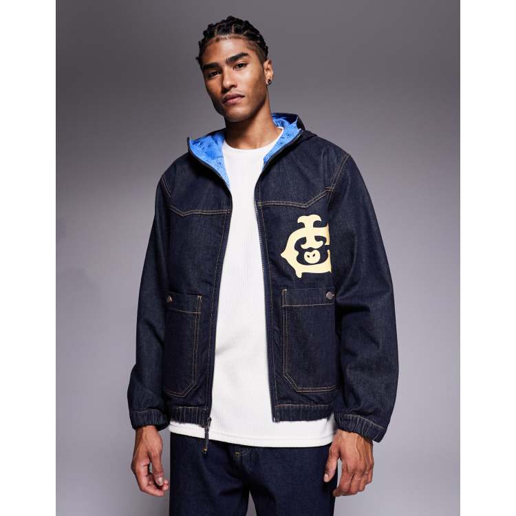 ICECREAM western paneled hooded worker jacket in indigo blue | ASOS