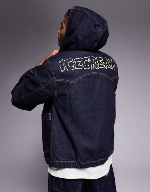 ICECREAM western paneled hooded worker jacket in indigo blue | ASOS