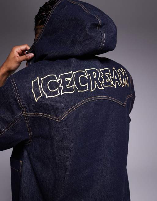 ICECREAM western paneled hooded worker jacket in indigo blue | ASOS