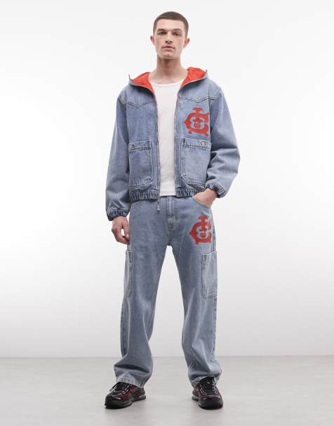 ICECREAM zip through hooded denim western jacket & jeans set in light wash blue - view 1