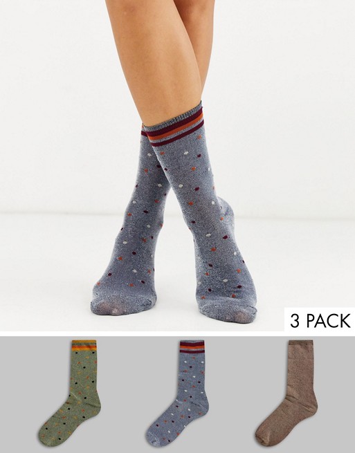 Ichi 3 pair gift box of metallic spot socks