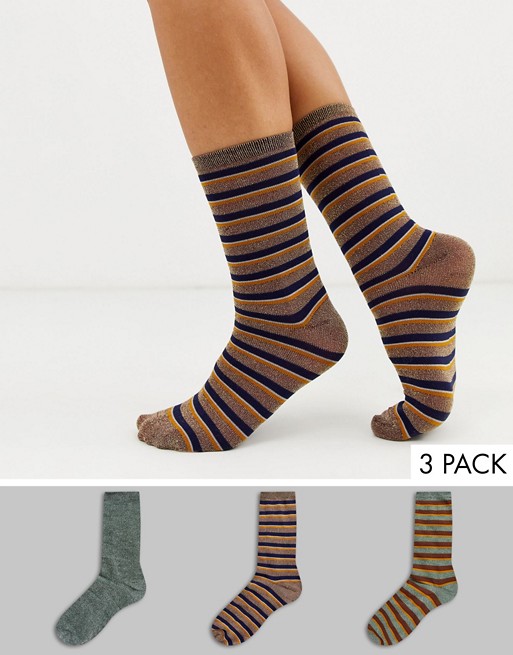 Ichi 3 pair gift box of metallic stripe socks