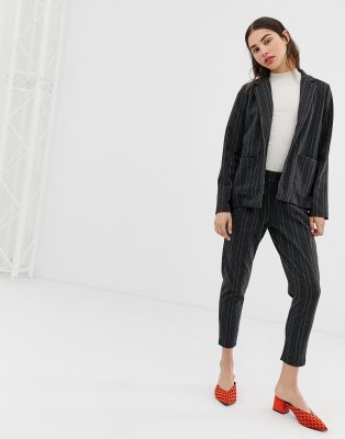 Ichi  Spodnie w paseczki-Szary Ciemnoszary