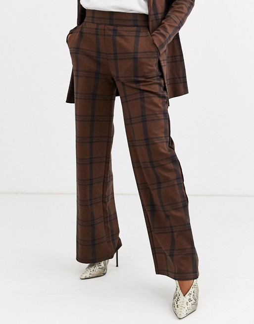 Ichi check wide leg suit trousers