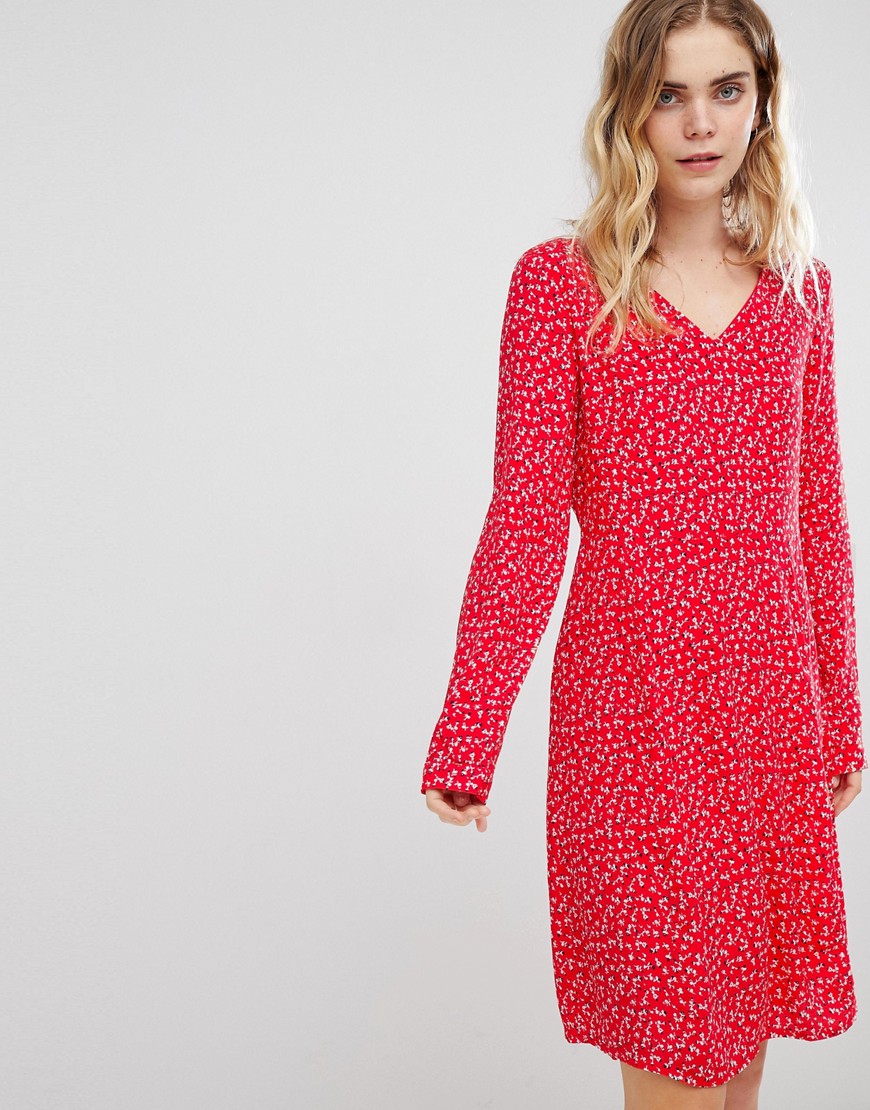Ichi Ditsy Floral Dress-Red