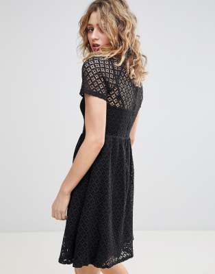 Ichi Lace Skater Dress-Black