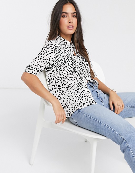 Ichi leopard print short sleeve shirt