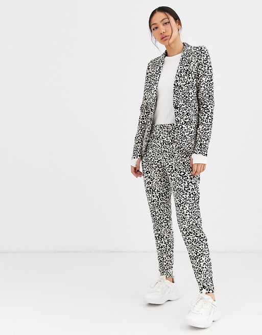 Ichi leopard print slim suit trousers