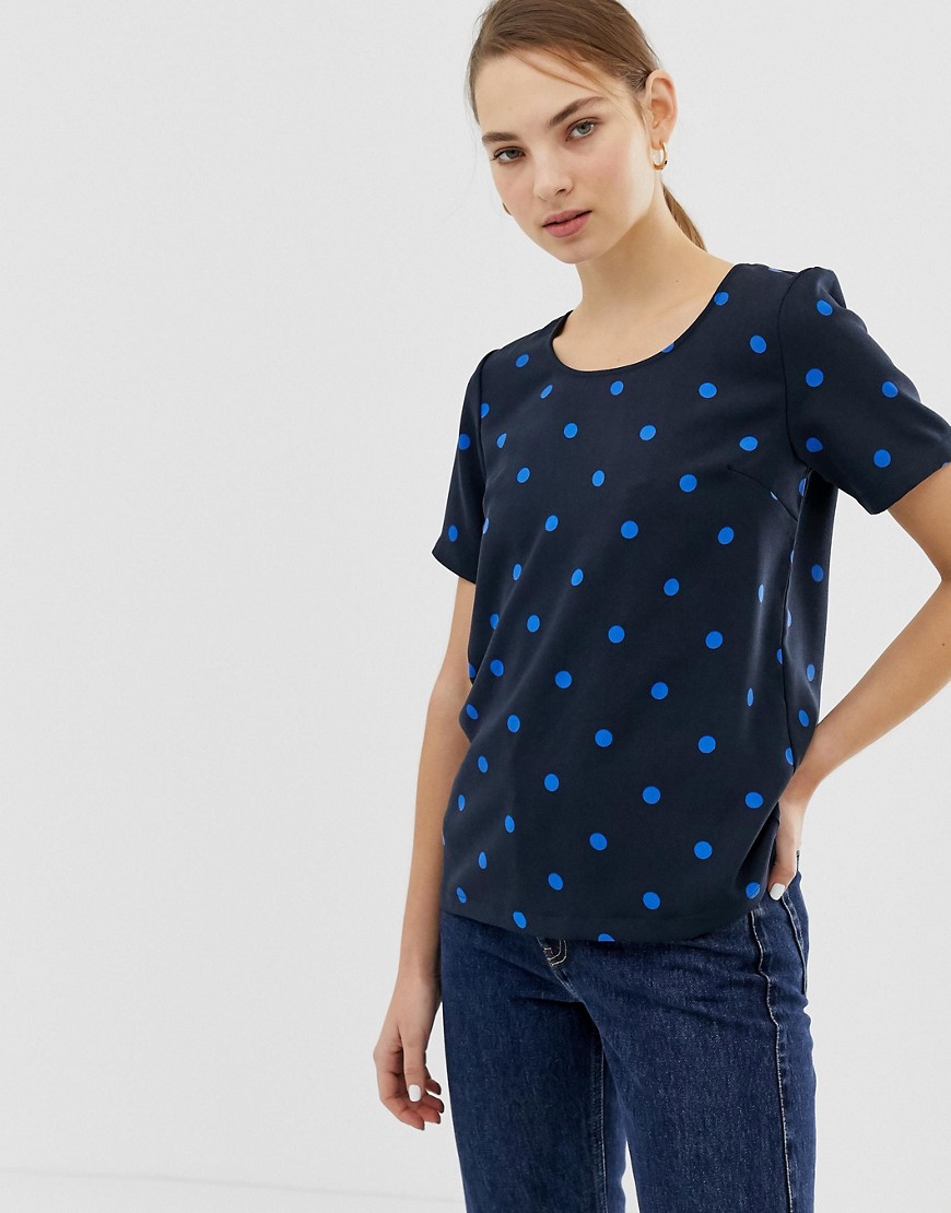 Ichi – Mönstrad vävd t-shirt-Marinblå