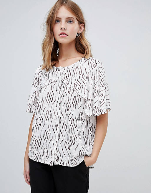 Ichi Printed Blouse With Cape Sleeves
