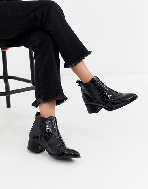 Ichi real leather moc croc chelsea ankle boots | ASOS
