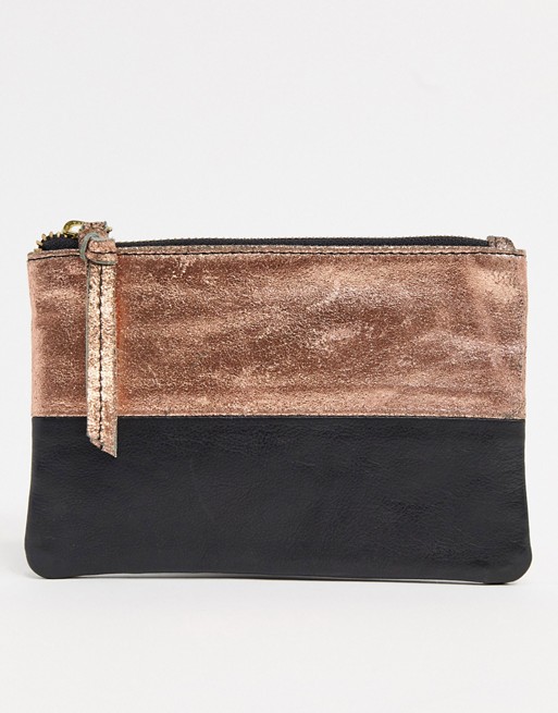 Ichi real suede metallic panel pouch