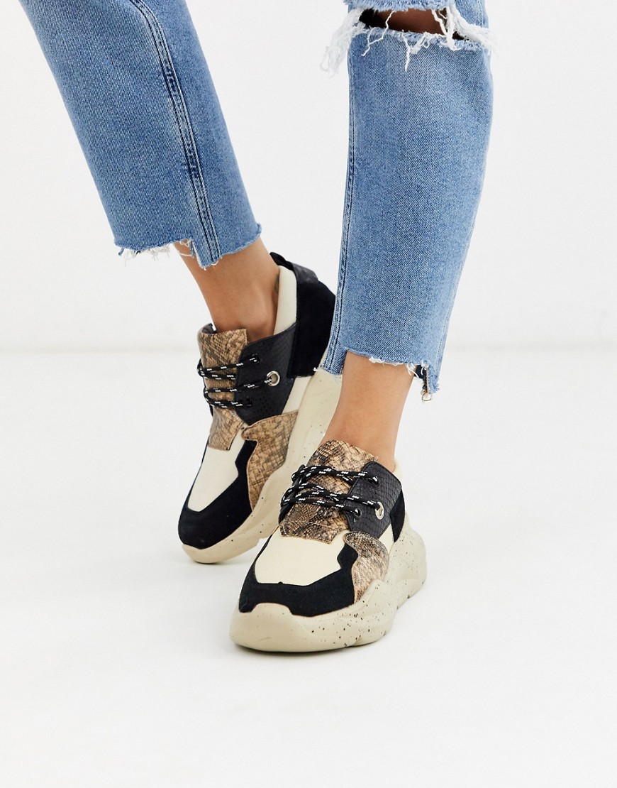 Ichi snake real suede panelled chunky platform trainers-Multi