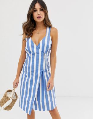 Ichi Stripe Wrap Dress With Zip Fastening-multi In Multi
