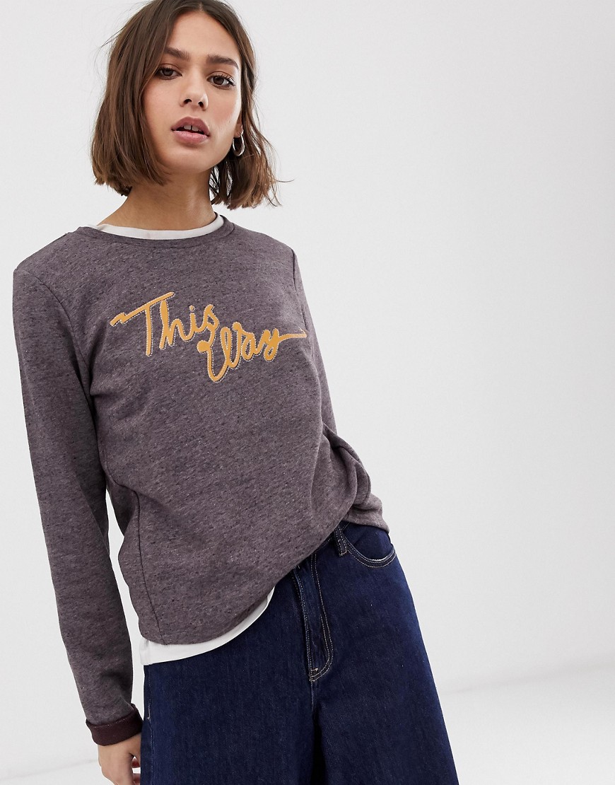 Ichi – Sweatshirt med text-Brun