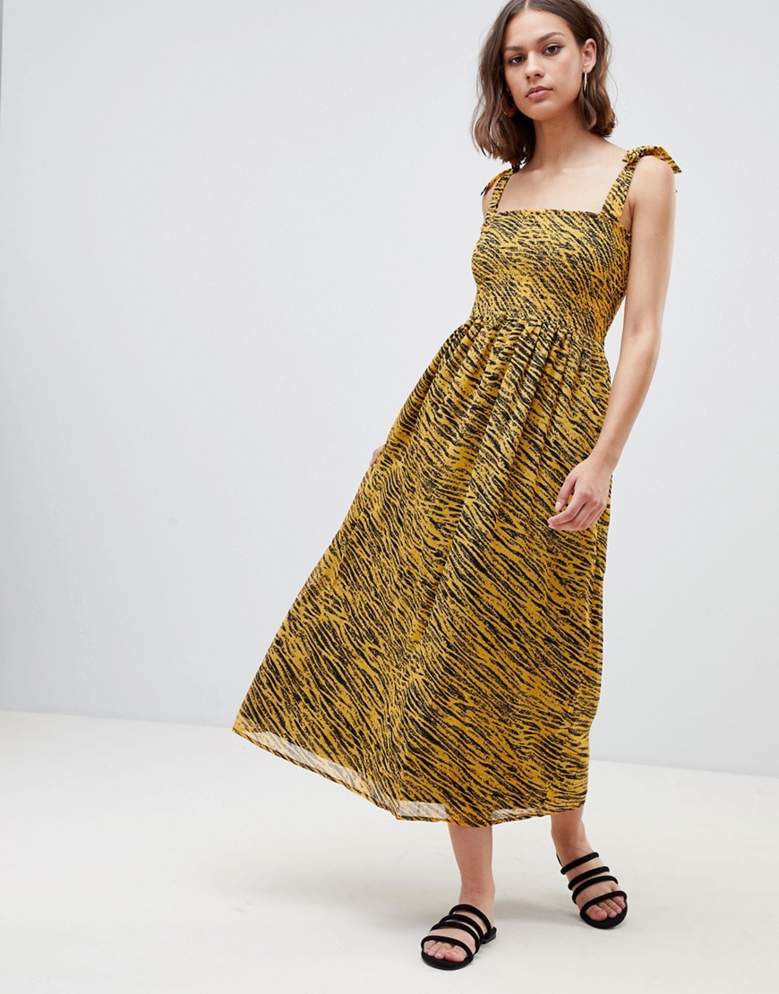 Ichi Tiger Print Maxi Dress-Yellow