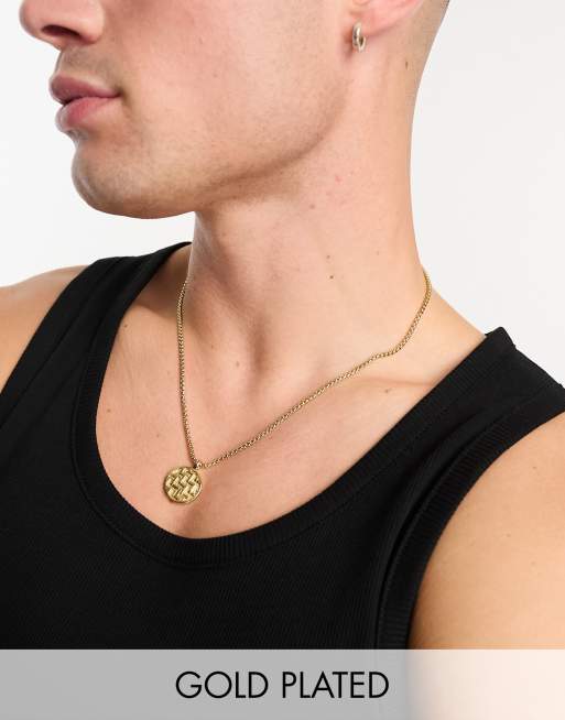 Icon – 14k guldpläterat fiskbensflätat halsband med mynthänge
