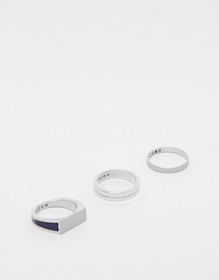 Icon 3 pack of rings with enamel in silver