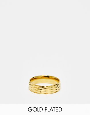 Icon Brand 14ct gold plated stainless steel cut detail band ring in gold - ASOS Price Checker