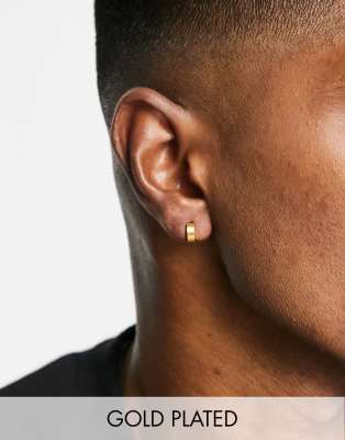 Icon Brand 14k gold plated stainless steel 3mm huggie earrings in gold - ASOS Price Checker