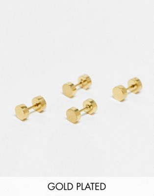 Icon Brand 14K gold plated stainless steel plug earring set in gold